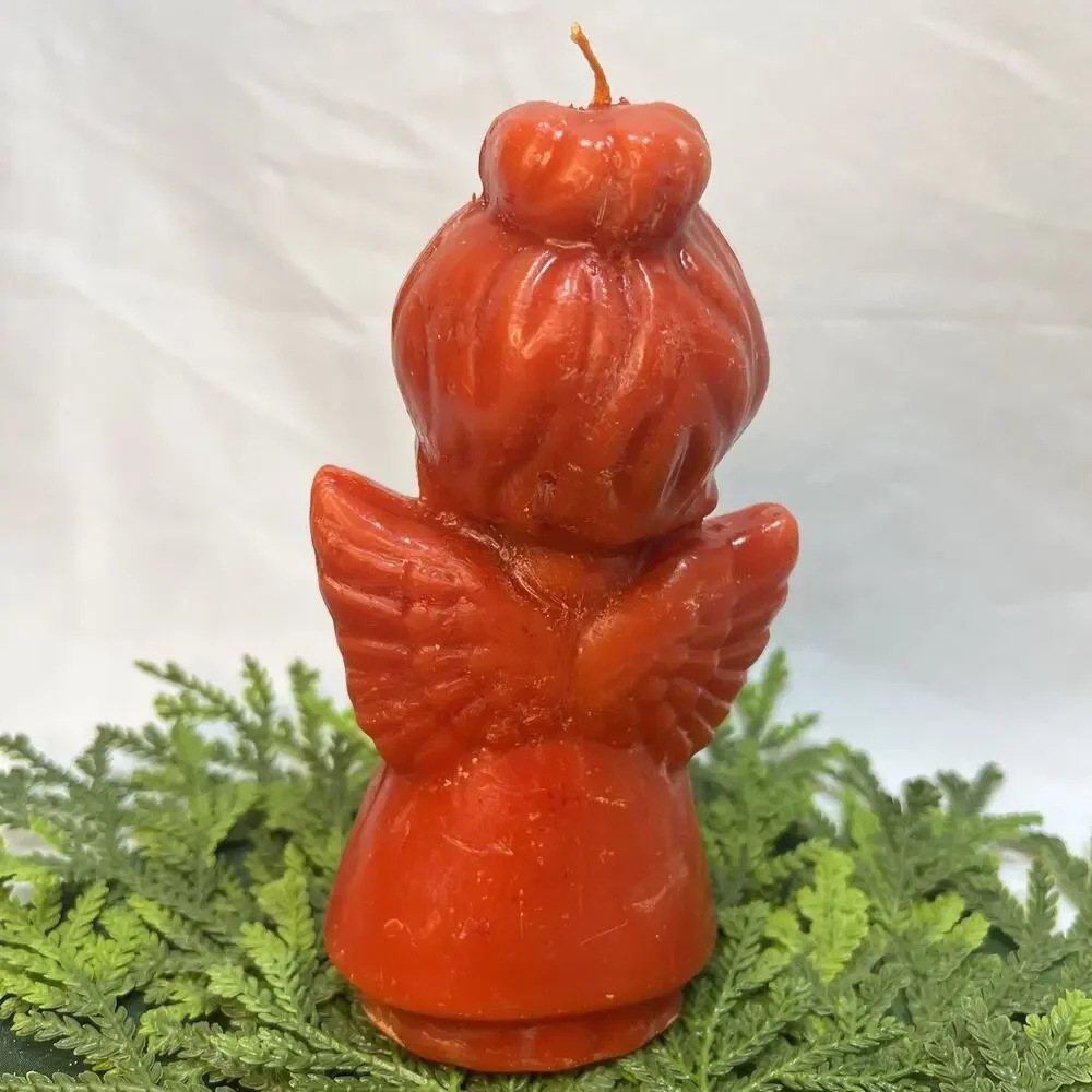 Vintage Chior Angel Red Orange Christmas Wax Candle Mid Century Figurine 7”
